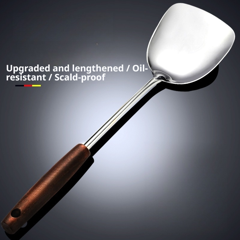 Kitchen Appliances Combo - Edelstahl-Küchenutensilien-Set mit Holzgriffen, inklusive langer Pfannenwender,